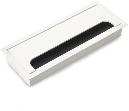 Emuca - Passacavi da tavolo, rettangolare, 269x80 mm, da incasso, Alluminio, Verniciato bianco