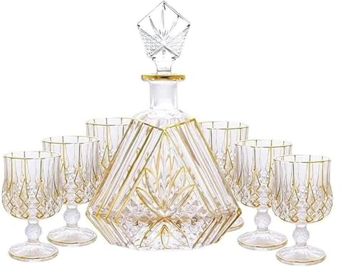 Decantador de whisky，Jarra y vaso de whisky Juego de regalo for decantador de vino, 7 piezas, 1 jarra + 6 copas, cristal 100% premium