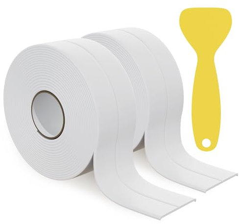 HNNHOME 38mm x 3.2m White Self-Adhesive Bath Sealant Strip, Waterproof Sealing Tape Caulk Strip for Kitchen, Bathroom, Wall Corner, and Sink (White, 2)