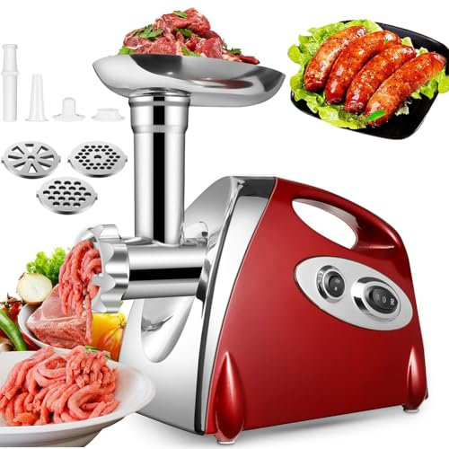 Picadora de carne eléctrica, picadora de carne y embutidora de salchichas de acero inoxidable con 3 platos de corte diferentes y kit Kubbe, máquina cortadora trituradora de ensalada de 750 W red