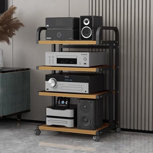 Blazea HiFi Rack Mobiler Audio-/Videoschrank für Zuhause mit 4 Ebenen, Eck-Entertainment-Turm, AV-Medienständer, Hi-Fi-/DVD-/Lautsprecher-/Stereokomponenten-Organizer-Rack(Oak)
