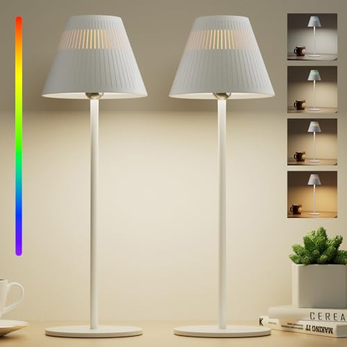 Honeywell LED Dimmbare Akku Tischlampe buntes RGB Licht HWT-M1 Sunturalux 5200mAh Kabellose Tischleuchte Wiederaufladbar (Weiß-5500K, 2 Stück)