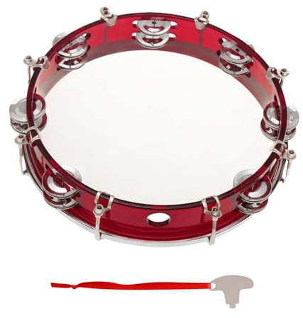 Hand-Tamburin, ABS, Zweireihig, Metallschellen, Trommel, Verstellbarer Ton, Percussion-Tamburin mit Stimmschlüssel für Partys (Rot)