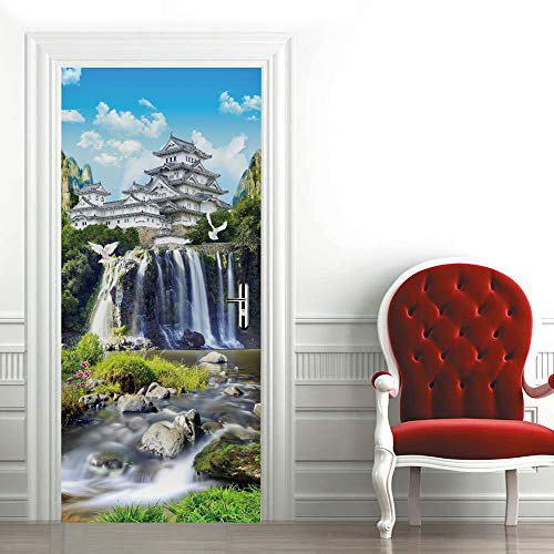 Türtapete selbstklebend TürPoster 3D Wasserfall-Landschaft Türtapete Selbstklebend Fototapete Türfolie Poster Tapete Abnehmbar Wandtapete für Wohnzimmer Küche Schlafzimmer B85 x H205cm