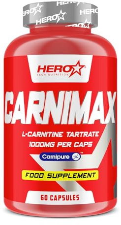 HERO TECH | CARNIMAX 60 Caps. | 4000 mg, de L-carnitina tartrato calidad Carnipure® por día | Quemagrasas | Apoyo al control de peso | Vegano