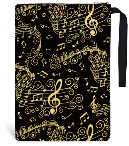 Hobbspring 1 Stück Buchumschläge Mit Musiknoten 34x24cm Polyester Buchhüllen Buchschutzhüllen Mit Reißverschluss Und Vordertasche Geburtstagsgeschenk Für Schüler Lehrer Und Leseliebhaber