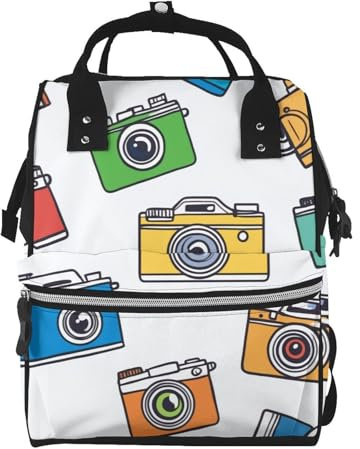 ZSUUGJ Bedruckte Wickeltasche mit Kamera-Motiv, Rucksack, Babytasche, multifunktional, für Reisen, Schwarz, Einheitsgröße, Schwarz, EinheitsgröÃŸe