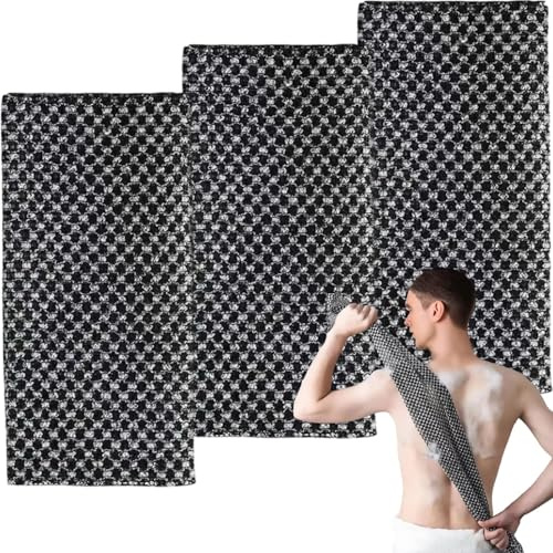 TNSOYCA 3 Piezas Toalla Exfoliante Corporal,Exfoliante para la Espalda, para Una Limpieza Profunda del Cuerpo y Masaje de la Piel(Negro)