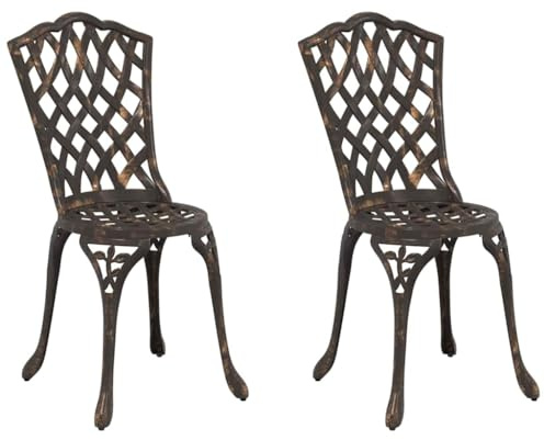 vidaXL Gartenstuhl 2 pcs Bronze 39 x 40 x 87cm Aluminium, Garten und Terrasse, Vintage-Gartenstuhl, Rechteckige Metallgartenmöbel, Dekorativer Armstuhl, Wetterbeständiges Design