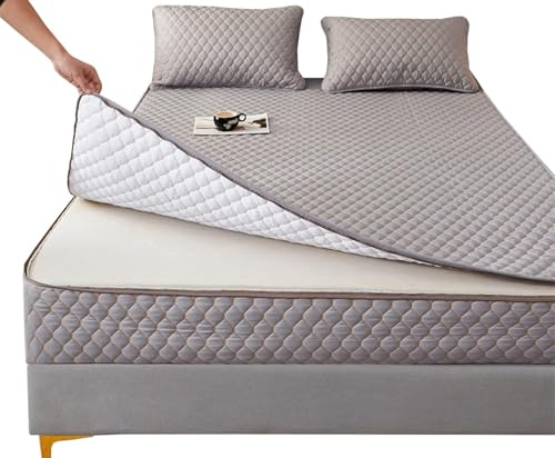 Encasing Matratzenbezug 140x200/180x200/160x200 cm mit Reißverschluss Abnehmbar, Matratzenschoner aus Mikrofaser Spannbettlaken für Boxspringbett Topper Matratze bis 12-35 cm Hohe(Gray,180x200+30cm)