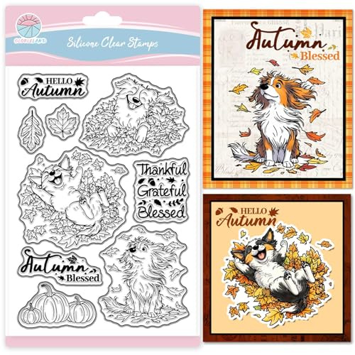 GLOBLELAND Herbst Tiere Transparente Stempel für Scrapbooking Herbsttiere Kürbis Klare Stamps Dankbar Grüße Silikonstempel Für Kartengestaltung DIY Prägung Journaling Erntedankfest