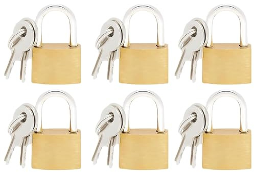 ZINNIAUK 6 x 20mm Brass Padlocks with Keys – Durable Solid Brass Body Mini Padlocks for Lockers, Bags, Luggage, Tool Boxes, Cabinets, Cupboards, Jewellery Boxes & Travel – Small Security Padlock Set