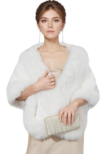 Fecialy Damen Kunstpelz Schal, Wickeltuch Bolero warmer Umhang Mantel Abendcape für den Wintermantel