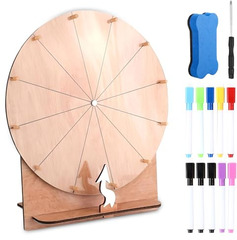 Rakuker Roue de la Fortune, 29cm Roue de la Chance, Ro-UE de Jeu de Mariage, Ro-UE de Prix en Bois, R-OUE a Tourner Jeu avec Gomme et Marqueur, R-OUE J-EU Concours pour Mariage, Carnaval, Fête, Salon