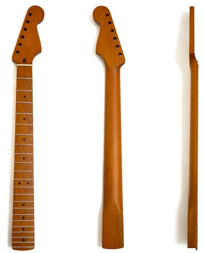 Premium Gitarrenhals aus geröstetem Ahorn für Fender ST Style kanadischer Ahorn-Tiger-Streifen-Hals, 22 Bünde, angeschraubter C-förmiger Hals mit Knochenmutter, mittlere Jumbo-Bünde, 35,6 cm Radius