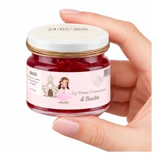 10 personalisierte Marmeladengläser mit separatem Holzlöffel, verschiedene Geschmacksrichtungen, Geschenkidee für Kommunion, Hochzeit, Tischkarten, personalisierte Mini-Marmelade