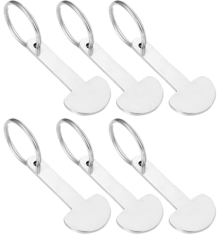 AMUSLESUR Llaveros Fichas para Carrito Compra de Aleación de Zinc, Pack de 6 Piezas en Color Plata, Prácticos y Decorativos para Uso Diario