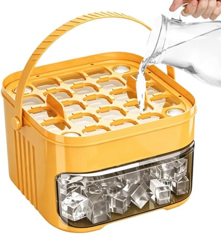 50 Cube Ice Maker with Easy Press Lid, Double Layer Portable Pull Out Ice Drawer with Handle, ICES Trays for Freezer, Non Stick, Easy Release ICES Molds Box for Kitchen Picnic Camping