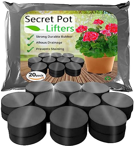 Raiseit Secret Pot Lifters 20 PACK - Rubber Flower Plant Pot Feet for Garden, Invisible Lifting of Pots - Hard Wearing Non Compression Rubber - Discreet Low Profile Non-Slip