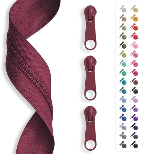 5m Reißverschluss endlos, Spirale 3mm + 15 Schieber/Zipper 32 Farben, Meterware (Bordeaux)