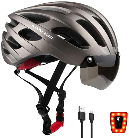 Casco Bicicleta Adulto con Luz LED – Casco MTB Carretera y Montaña, Ajustable, Visera Desmontable, Material EPS, Certificado CE y TÜV, Alta Protección y Ventilación (Modelo KL-049)