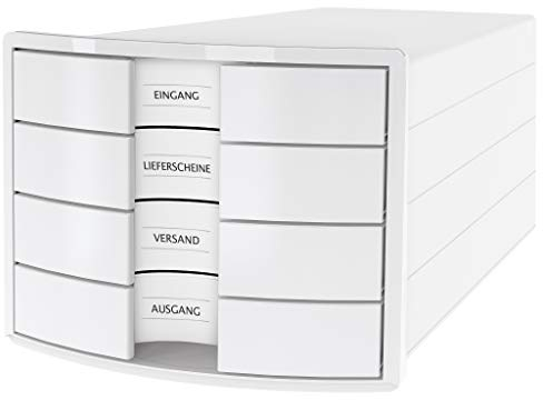 HAN Schubladenbox IMPULS 2.0 - attraktives Design in hoher Qualität. Mit 4 geschlossenen Schubladen für DIN A4/C4, weiß, 1012-12