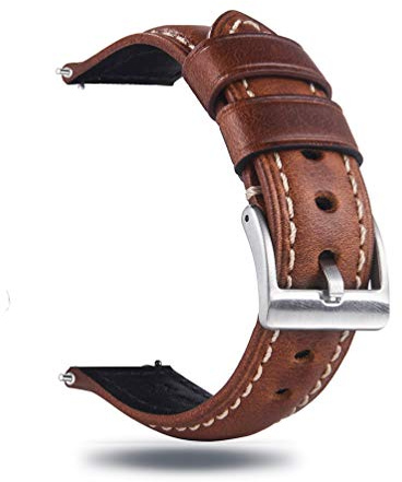 Berfine Quick Release Rindsleder Uhrenarmband 18mm, Vintage Retro Pull-Up Leder Uhrenband, Ersatzarmband für Damen Herren Uhr und Smartwatch, Braun