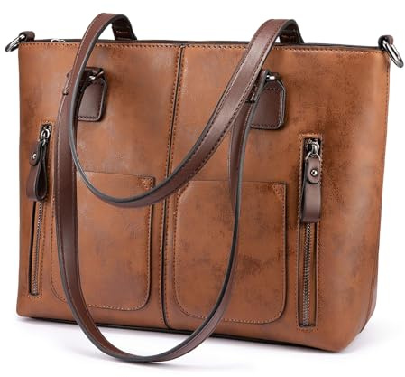 LOVEVOOK Purses Tote Bag for Women, Handbags Large Purses Shoulder Bag, Vintage Leather Work Bags with Multi-Pockets, Designer Hobo Satchel, Brown