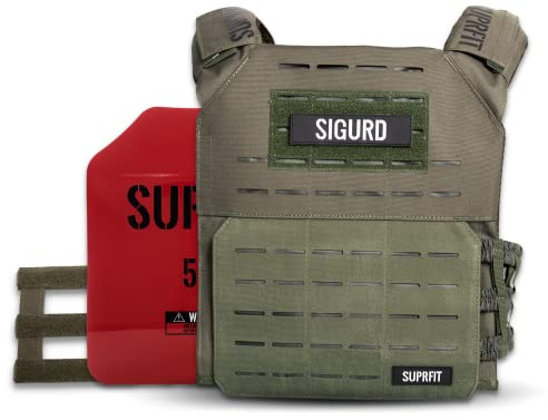 SUPRFIT – Sigurd 3D-viktväst med 2 x 2,6 kg för kalisthenics, styrketräning och crossfit – justerbar vikt väst för upp till 17 kg – unisex träningsväst med vikter – viktad väst olivgrön