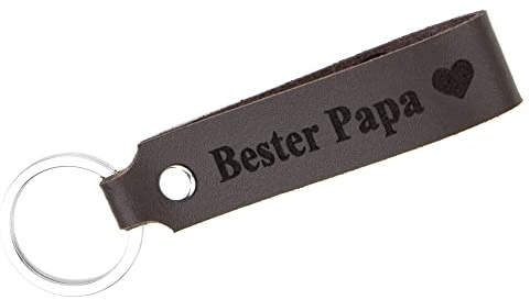 Tidero nyckelring läder med gravyr bästa pappa, båda sidor | fars dagspresent, present till pappa, fars dag, födelsedag | 100 % handgjord i Tyskland – mörkbrun
