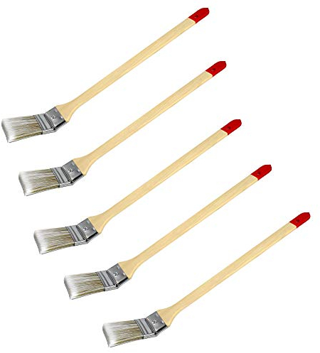 Lot de 5 Pinceaux pour Radiateur 50 mm de Large - Longueur 50 cm, Angulaire, Coin, à Peinture avec Poils Chinois et Manche en Bois