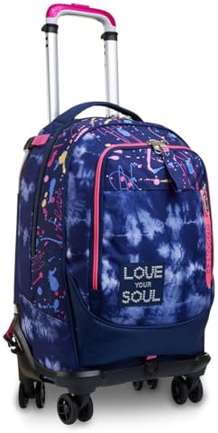 Seven Schultrolley Jack 4 Rollen, Lila, Love Your Soul, 3 in 1, Dreifachverwendung, Rucksack mit abnehmbarem Wagen und Crossover-System, Rucksäcke & Trolley, Schule & Freizeit, Mädchen, violett, M