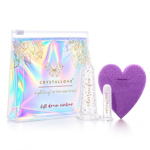 CRYSTALLOVE Silikon Massage Cups für Körper – Body Cupping Set aus Silikon, manuelle Massagebecher für Beine, Arme und Bauch, mit Kosmetiktasche, Transparent mit Glitzer