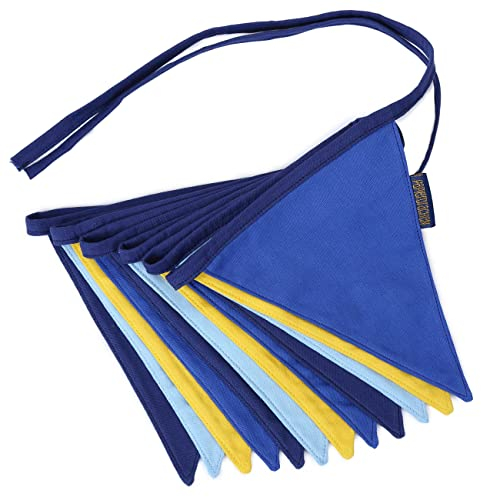 Cadena de banderines como decoración de la habitación de los niños | 3m banderines Cada uno 16x18cm 12pcs | Azul Amarillo | Guirnalda de Banderas decoración de cumpleaños de los niños Conjunto 4