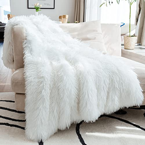 JONIYEAR Extra 2.8 Long Hair Fluffy Faux Fur Throw Blanket 50 x 60, Luxury Soft Decorative Fuzzy Furry Blankets for Couch, Cozy Plush Shaggy Blankets for Sofa Bed,Cute Lovely Blanket for Pet, White