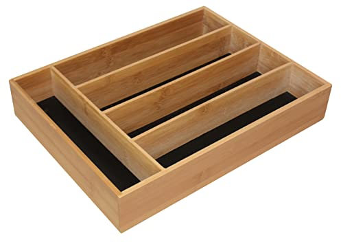 Box and beyond - Range-Couverts - 29 x 38 x 6,5 cm - Bambou Naturel - 5 Compartiments - Organiseur de tiroir, Bac à Couverts - Cuisine, Tiroir, Placard - Style Naturel