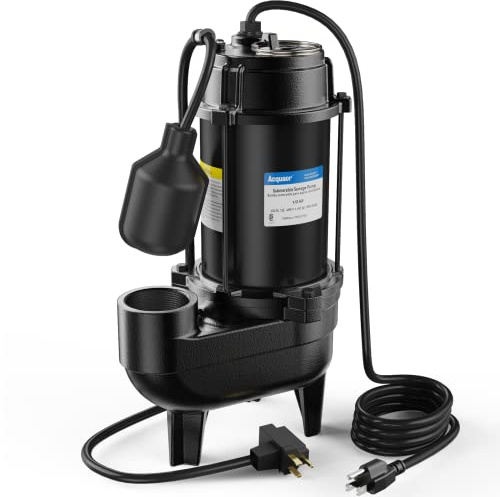 Acquaer Sewage Pump Submersible Water Pump with Automatic Float Switch, for Sump Basin, Residential Sewage, 1/2 HP 6000 GPH Sewage Pump 2'' NPT