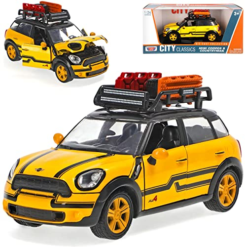 Motormax Mini Cooper Countryman S All4 Gelb mit Dachträger 1/24 Modell Auto mit individiuellem Wunschkennzeichen