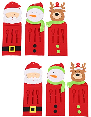 jojofuny 6stücke Weihnachtsgeschirrtasche Besteck Taschen Geschirrhalter Für Messer Gabeln Löffel Weihnachtsbestecktasche Für Party Feiertage Dekorative Geschirrtaschen