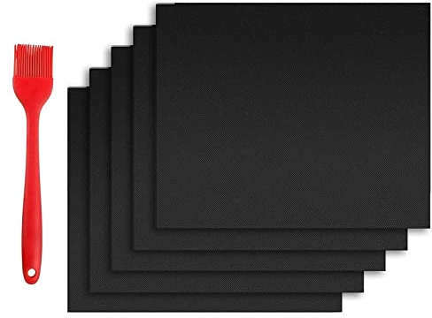 Dauerbackfolie für Backofen 40 * 33cm Wiederverwendbares Backpapier für Keksen Pizza Set+Bürste Grill Zuschneidbar und Spülmaschinenfest 5er