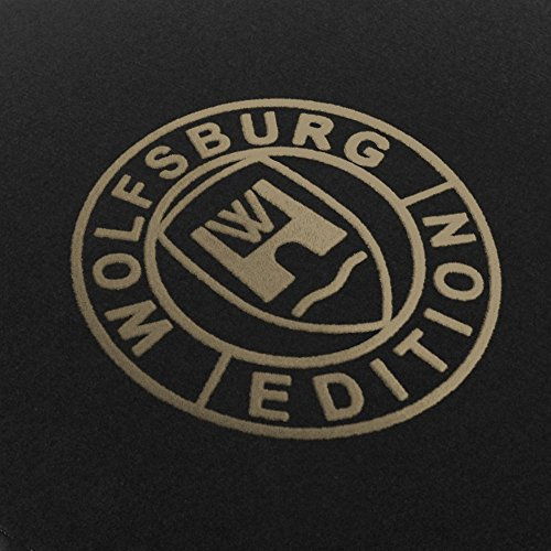 Eight-TEC Velours Schwarze Fußmatten passend für VW Golf 2 mit Logo Wolfsburg Edition WOB und Rand in beige
