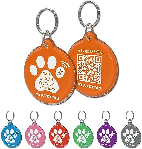 MYLUCKYTAG NFC & QR Code Smart Pet ID Tag Personalisierte Hund-Katze-Tag, Online-Haustier-Profil, Haustier Standort Alert E-Mail, Digital Pet Tag, Quiet Pet Tag, Durable Pet ID, Hundehalsband Tag