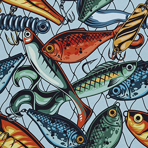 HEKO PANELS Oxford Wasserdichte Meterware Canvas-Stoff Polyester Zum Nähen Dekostoffe Wasserabweisend Blickdicht Fische Im Netz 1 Meter 155 x 100 cm