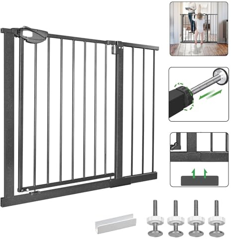 LZQ Trappskyddsgaller, dubbellås, extra säkert metalldörrskyddsgaller för klämning, svart, 105–115 cm, dörrgaller, klämgaller | 90° stopp | stängs automatiskt