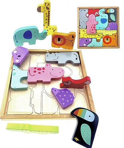 Holzpuzzle, Holzspielzeug Puzzle ab 1 2 3 Jahren, Holz Montessori Spielzeug für Baby und Kleinkinder, Tier Holzpuzzle Puzzle Kleinkind Lernspielzeug für Kinder