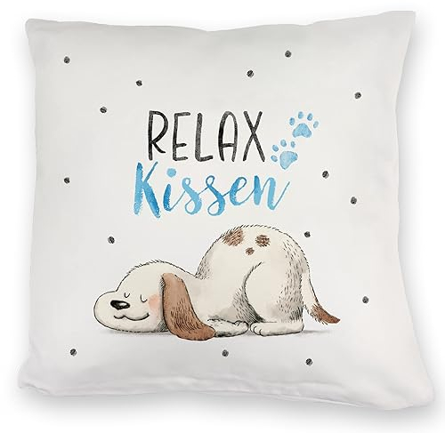 Sofakissen flauschig Hund mit Spruch Relax Kissen Dekokissen mit Füllung und Bezug 40x40 mit Motiv