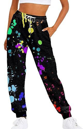 RMBLYfeiye Jogginghose Damen Baggy Tie Dye Stretch Sporthose mit Taschen Elastischer Bund Sweathose Bündchen Tunnelzug Trainingshose Outdoor Hose Basic Relaxed Fit Laufhose für Frauen