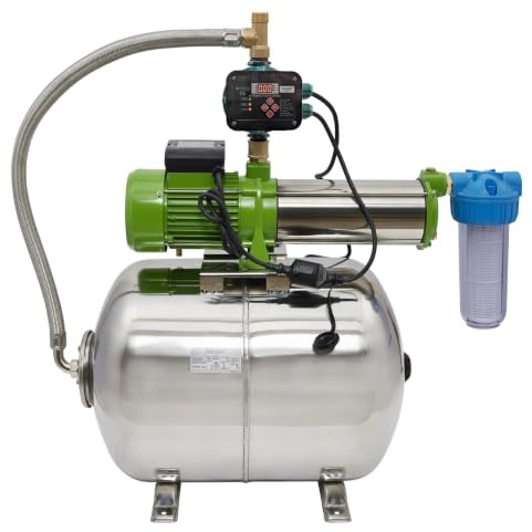 CHM GmbH Hauswasserwerk 100 L Edelstahl 2100 Watt, 7,8 Bar einstellbar mit LCD Display Gartenpumpe, Wasserpumpe