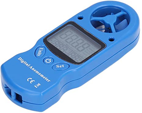Fydun 3V Digital-Anemometer Mehrzweck-Hand-Windgeschwindigkeitsmesser Blauer Temperatur-Windmesser für Zuhause, Studio, Terrasse