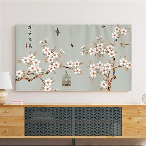 Treer TV Housse Anti-Poussière, Housses de Télévision en Tissu Élastique Couverture de Télévision Protection Housse d'Écran Protection for 22 à 75 Pouces (65 pouces,Peinture à l'encre 8)